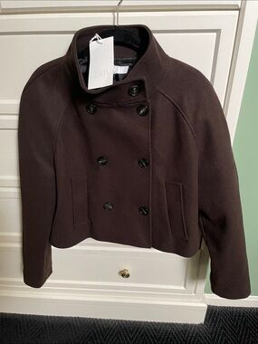 Zara Cropped Double-Breasted Coat - Dark Brown